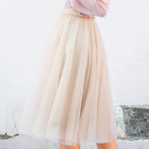 Space 46 Adrian Gold Coffee Tulle Skirt Sz L Fairycore Soft Girl Midi Whimsical - Picture 2 of 10